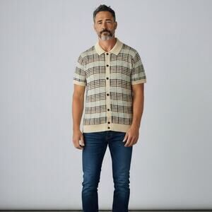 Truth By Republic Pattern Short Sleeve Polo Cardigan Men's Sz M Cream Preppy